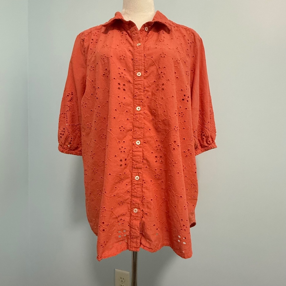Sundance Corsica Eyelet Embroidered Coral Blouse size XL